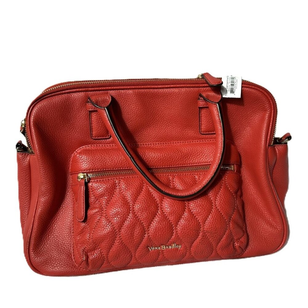 NWT Vera Bradley Leather Triple Compartment handbag Orange-red, floral interior